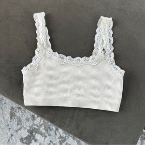 Garage Lace Trim Ribbed Bralette - Beige/Cream